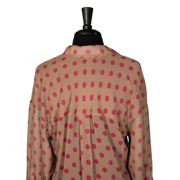 Free People Women's Shirt Button Up Beige Red Polka Dot Oversized Blouse Top S - Picture 7 of 9